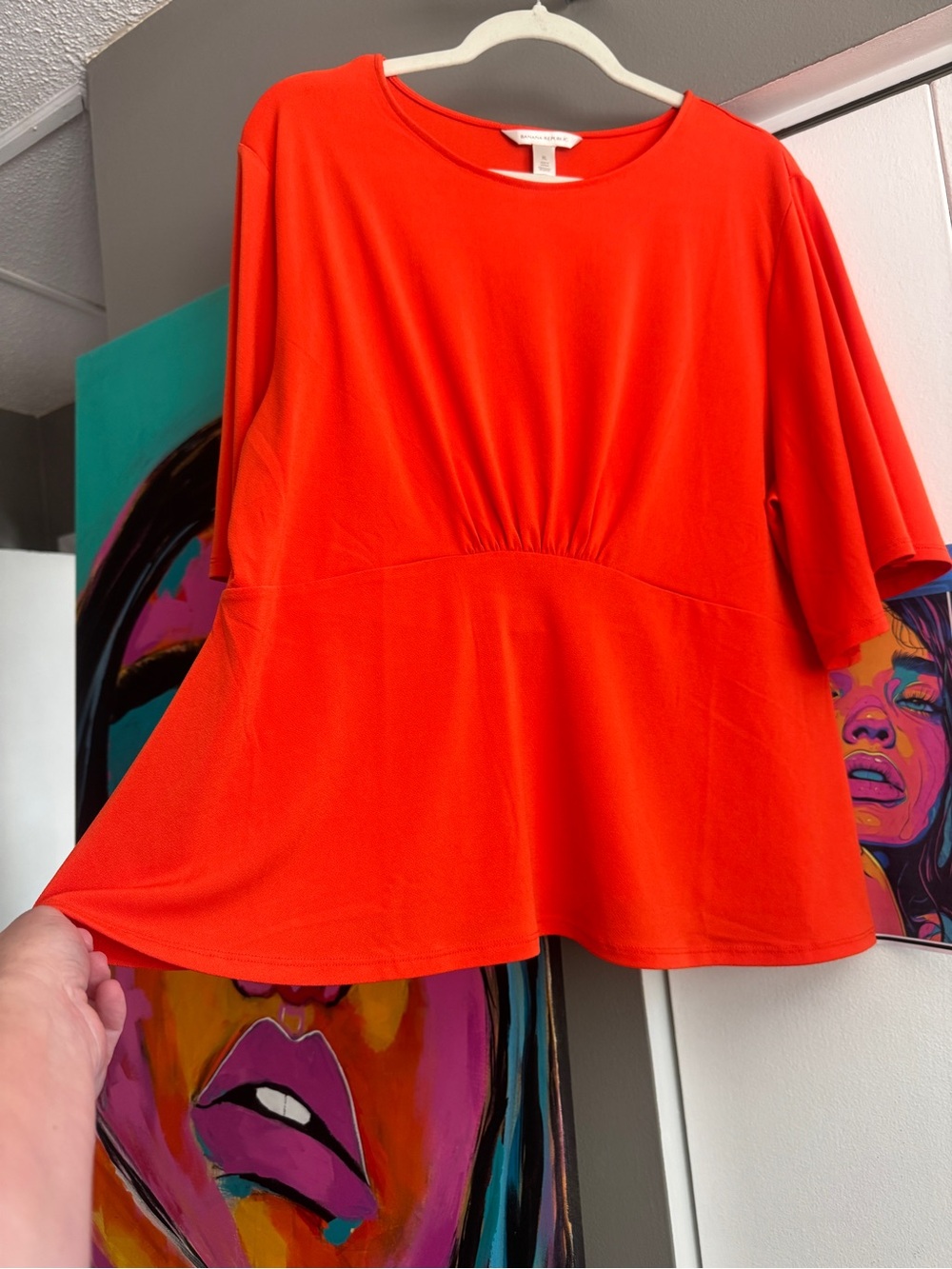 Banana Republic Burnt Orange Peplum-Style Short Sleeve Top sz XL